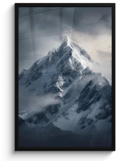 Poster in lijst - Fotolijst 60x90 cm - Posters - Sneeuw - Berg - Wolken - Posterlijst zwart - Decoratie - Wanddecoratie woonkamer - Muurdecoratie slaapkamer