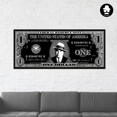 Schilderij Woonkamer - Schilderij One Dollar - Al Capone Limited Edition - 130 x 55 cm - PosterGuru