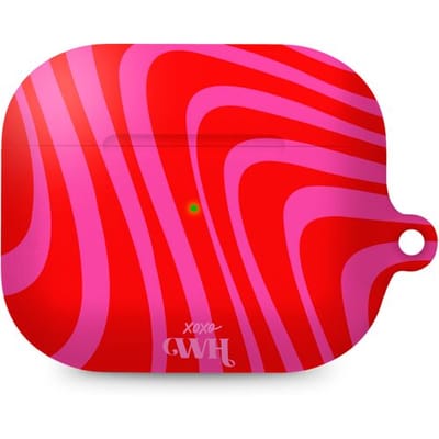 xoxo Wildhearts hoesje geschikt voor AirPods Pro 2 - Berry Much - Matte - Ook als telefoonhoesje verkrijgbaar - schokbestendige case - koptelefoon hoesje - Mat - Beschermhoes met golvende print - golven - Rood - Roze