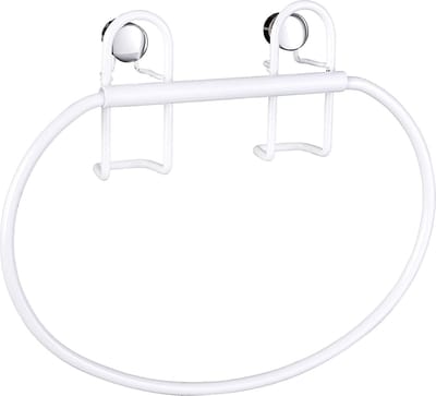 WENKO Handdoekring Classic Plus - handdoekhouder, handdoekstang met hoogwaardige roestbescherming, staal, 22 x 18 x 4 cm, wit