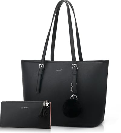TAN.TOMI Dames Handtassen, Dames Tas Shopper met rits - Handtas met Portemonnees- Schooltas - Zwart