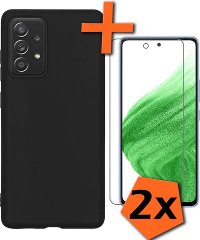 Hoes - Met 2x Screenprotector - Geschikt voor Samsung Galaxy A53 - Sterk & Shockproof - Back Cover - Siliconen Case - Telefoon Hoes - Zwart