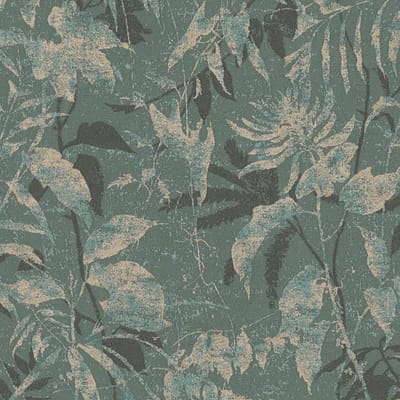 Natuur behang Profhome 782035-GU vliesbehang hardvinyl warmdruk in reliëf gestructureerd met bloemmotief en metalen accenten blauw blauwgroen goud grafietgrijs 5,33 m2