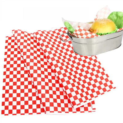 Dailygoods- Inpakpapier 100 Vellen - Rood/Wit Geruit - Vetbestendig - Waterdicht - Magnetronbestendig - 12x12 Inch - Voedselverpakking