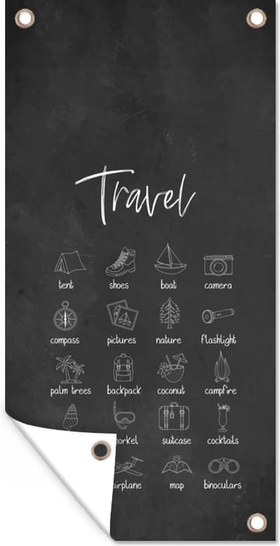 Schuttingposter Spreuken - Quotes - Travel - Kompas - Natuur - 100x200 cm - Tuindoek