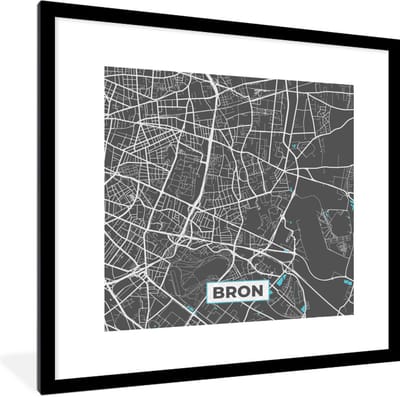 Fotolijst incl. Poster - Bron - Frankrijk - Plattegrond - Kaart - Stadskaart - 40x40 cm - Posterlijst