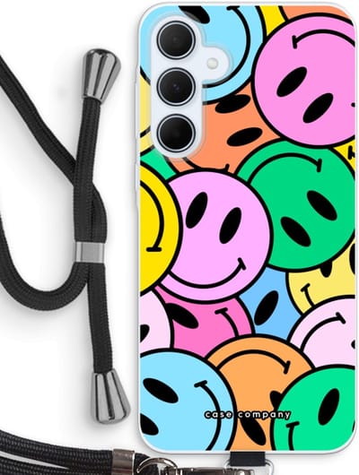 Case Company® - Hoesje met koord geschikt voor Samsung Galaxy A35 hoesje met Koord - Smiley N°1 - Telefoonhoesje met Zwart Koord - Bescherming aan alle Kanten en Over de Schermrand