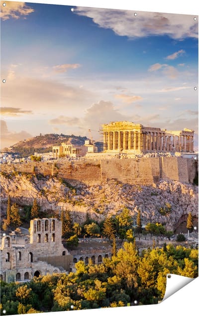 Gards Tuinposter Akropolis van Athene, Griekenland - Architectuur - 120x160 cm - Tuindoek - Tuindecoratie - Wanddecoratie buiten - Tuinschilderij