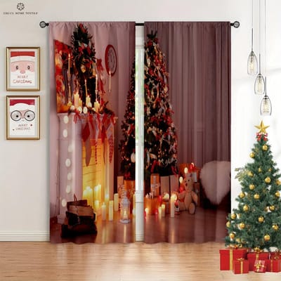 Kerst Raamgordijnen, Nieuwjaarsgeschenken, Kamerdecoratie, Geschikt voor Keuken, Slaapkamer, Woonkamer, 2 stuks W50xH130(CM)x2PCS&Grommet Top black
