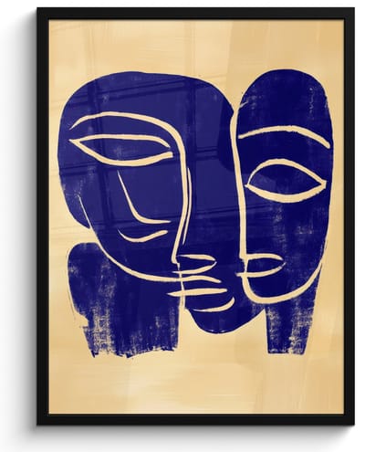 Poster in lijst - Fotolijst 60x80 cm - Posters - Okergeel - Blauw - Eenvoudige lijnen - Posterlijst zwart - Decoratie - Wanddecoratie woonkamer - Muurdecoratie slaapkamer