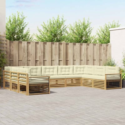 vidaXL - Buiten - bank - set - 9 - st - Wit - en - crèmekleurig - Massief - Acacia - Hout