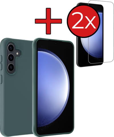 Hoesje - Met 2x Screenprotector - Geschikt voor Samsung Galaxy S23 FE - Sterk & Shockproof - Telefoon Hoes - Back Cover - Siliconen Case - Telefoonhoes - Donkergroen