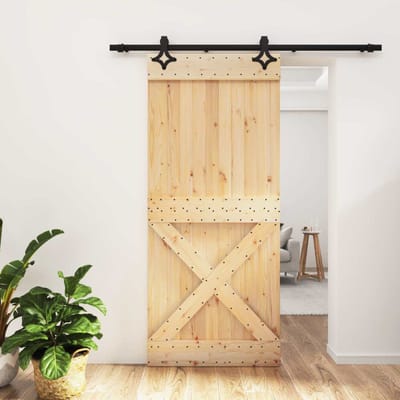 vidaXL - Schuifdeur - Naturel - en - Zwart - 90 - x - 210 - cm - Massief - Pine - Hout