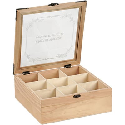 Boîte Organisateur de Sachets de Thé en Bois 9 Compartiments Rangement Porte-Sachets de Thé Contenant avec Couvercle Transparent pour Comptoir Thé marron