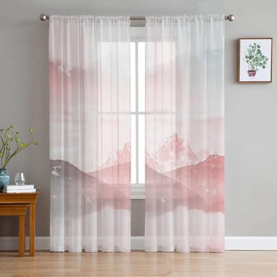 Bergen Wolken Slaapkamer Transparante Dunne Gordijnen Vakantiedecoratie Raam Voile Tule Gordijn 135W x 114H(cm) white
