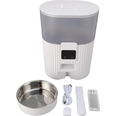 2.4GHz WiFi Automatische Kattenvoerbak Huisdier Voedseldispenser voor Katten Honden met Roestvrijstalen Voerbak L gray