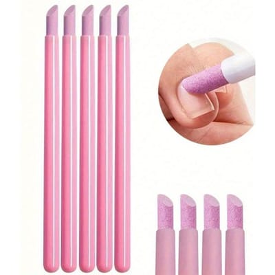5-delige Manicure Kwarts & Keramiek Carving Polijstpen Set, 45 Graden Dode Huid & Nagelriem Verwijderaar Nagelriem Verwijderaar Nagels Buffer Puimsteen Nagels roze