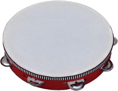 Houten Tamboerijn - Handbel Muziekinstrument - Kinder Educatie - Duurzaam Hout - 7 cm - Rood