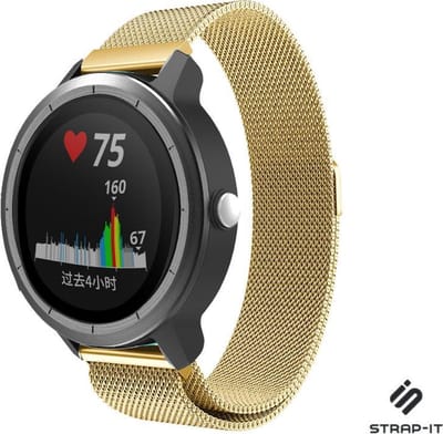 Strap-it Luxe Milanese bandje - geschikt voor Garmin Vivoactive 3 / Vivoactive 5 / Venu / Venu SQ / Vivomove HR / Forerunner 245 / 570 - 42mm / 645 - goud
