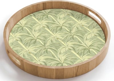 Dienblad rond 40x40 cm - Schootdienblad hout - Palmwoud - Tropisch - Groen - Borrelplank rechthoek - Plateau houten dienbladen