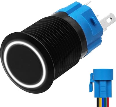 ProRide Metalen Drukschakelaar 12V ON-OFF - 16mm - Aan/uit schakelaar met Aansluitkabel - Spatwaterdicht - 12V/24V - LED Indicatie Wit