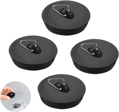 4 Stuks Afvoerstopper voor Wasbak met Diameter 45 tot 42 mm - Rubber Stopper voor Badkamer en Keuken, Inclusief Ophangring