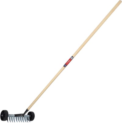KADAX bebouwer met wielen, cultivator met stalen kop, tuinklauw voor gazon, handmatige verticuteermachine, gazonbeluchter, verticuteermachine (met steel)