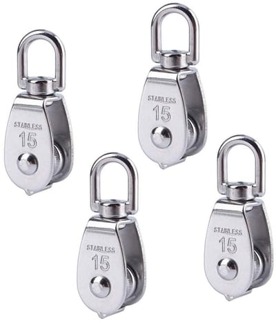 Allecto - Omkeerkatrollen - Roestvrij staal - Draagvermogen 35kg - Voor touwen - 4 stuks M15 - Ideaal voor fitness en schepen