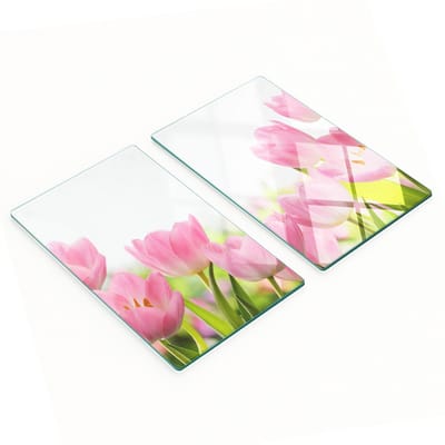 Glazen serveerplanken met roze tulpenmotief, 2x30x52 cm
