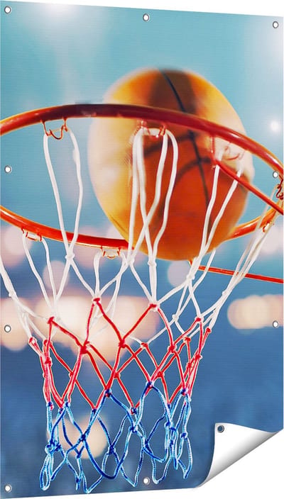 Gards Tuinposter Basketbal in Ring - Hoepel - Bord - 80x120 cm - Tuindoek - Tuindecoratie - Wanddecoratie buiten - Tuinschilderij