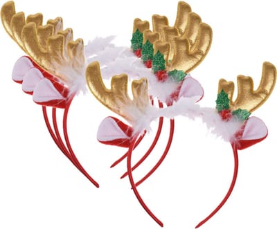 Home & styling Kerst diadeems/haarbanden - 4x - rendier gewei met oren - goud - polyester