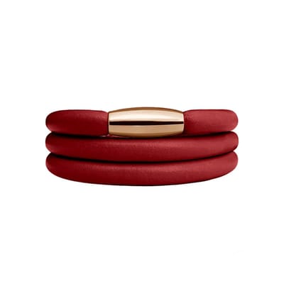 Quiges - Leren Wikkelarmband Rood 66cm met Aanschuif Bedels Roségoudkleurig - RVS Magneetsluiting - ELBS116