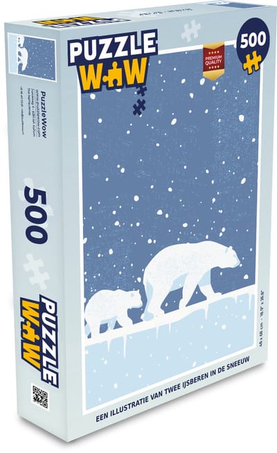 Puzzel Een illustratie van twee ijsberen in de sneeuw - Legpuzzel - Puzzel 500 stukjes - Kerst - Cadeau - Kerstcadeau voor mannen, vrouwen en kinderen