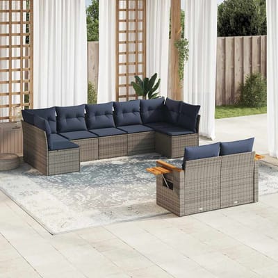 vidaXL - 9-delige - Loungeset - met - kussens - poly - rattan - grijs