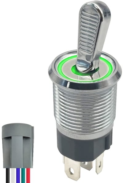 ProRide Metalen Tuimelschakelaar 12-24V OFF-ON met Aansluitkabel - Inbouw - 16mm - LED indicatie Groen