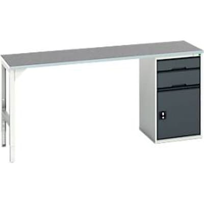 Bott verso onderbouwwerkbank, linoleumblad, 2 laden, 1 deur, 1 plank, B 2000 x D 600 x H 930 mm, lichtgrijs / antracietgrijs