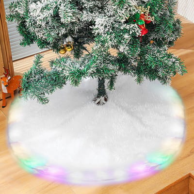JHUBERS- Kerstboomdeken 78 cm - Witte Kerstboomrok - Pluche Kunstbont - LED Licht - Bescherming tegen Dennennaalden - Decoratie voor Kerstboom