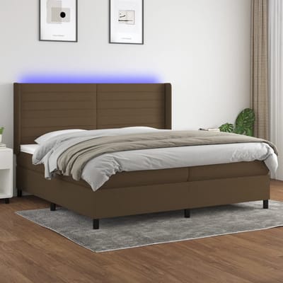 vidaXL - Boxspring - met - matras - en - LED - stof - donkerbruin - 200x200 - cm