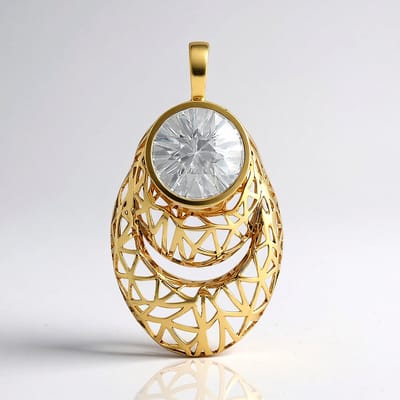 Cavill - Gouden Hanger 375 Geelgoud - Cambodjaanse Zirkoon 2,679 ct - Elegante Filigraan Hanger met Ronde Briljant Slijpsel - Luxe Sieraad