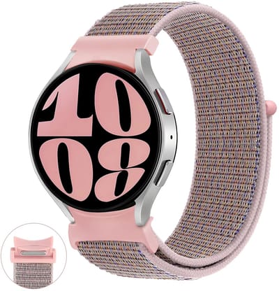 Stravo Klassiek Nylon bandje - Geschikt voor Samsung Galaxy Watch 7 (40 & 44mm) / FE / 6 / 6 Pro / 5 / 5 Pro / 4 / 4 Classic -Snelle Snelkoppeling & Naadloze Pasvorm Nylon Horlogebandje – Roze