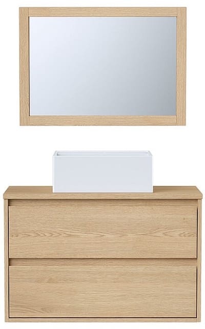 Vente-unique Wandbadkamermeubel met wastafel en spiegel - Eiken fineer - 80 cm - MILIPAM