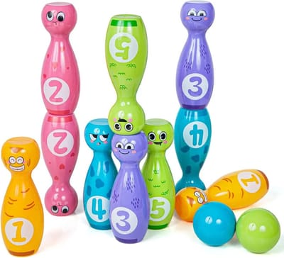 Bowling Speelgoedset Met Cartoon Leuke Expressies En Verfijnde Pad Printing Technologie Die Niet Vervaagt Of Verf Van De Geschenkdoos Verpakking 10 Flessen En 2 Ballen, Als Halloween, Kerstcadeau