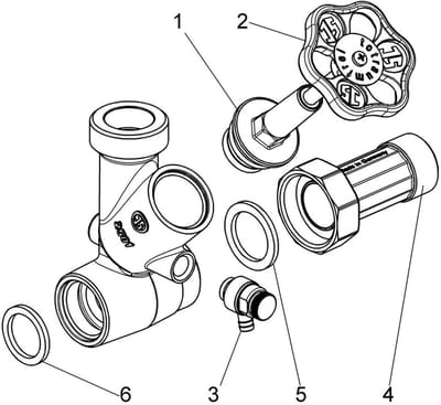 Schlösser Armaturen JS Aftak-T-ventiel, vrije-stroom ventiel met stijgende spindel, DN25, ingang 1'', bovenste uitgang 1 1/2'', 0075002502001