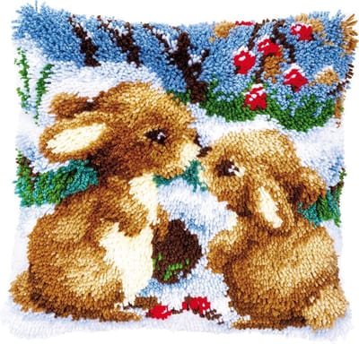Vervaco - Knoopkussen kit - Konijntjes in de sneeuw - PN-0147711 - Borduren - Borduurpakket - Borduurpakket volwassenen - Borduurpakket kind