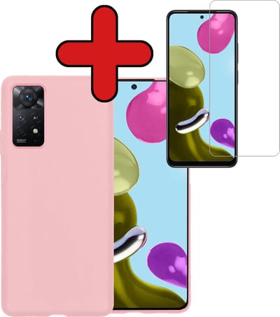 Hoesje - Met Screenprotector - Geschikt voor Xiaomi Redmi Note 11s - Sterk & Shockproof - Telefoon Hoes - Back Cover - Siliconen Case - Telefoonhoes - Lichtroze
