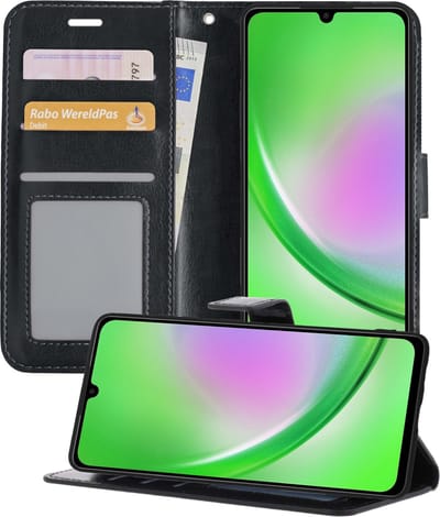 Hoesje - Met Pasjeshouder - Geschikt voor Samsung Galaxy A34 - Luxe Bookcase Portemonee - Flip Case - Kunstleer Book Case - Flipcase - Book Cover - Walletcase - Portemonneehoes - Telefoonhoesjes - Zwart