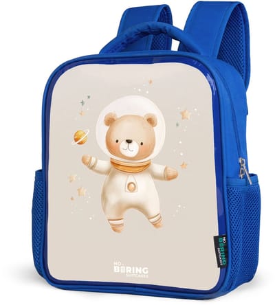 NoBoringSuitcases.com® - Rugzak blauw - Schooltas jongens - Beige ruimtebeer zweeft tussen sterren - Kinder rugtas jongen - Boekentas kind - Kinderrugzak voor school - Schoolrugzak