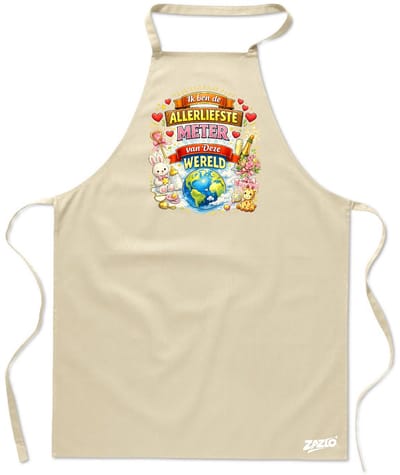 Budget - Unisex Schort - schort voor mijn meter - Keukenschort - Kookschort - Halterschort - 65 x 90 cm - 100% katoen - ecru - kaki - Ik ben de allerliefste Meter