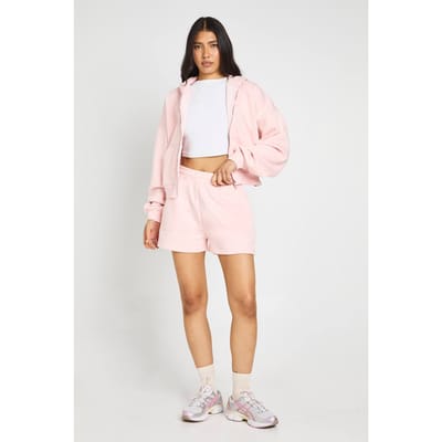 boohoo Dames Lange Sweatshort Met Hoge Taille En Interne Trekkoordje | Lichtroze | Maat: Small