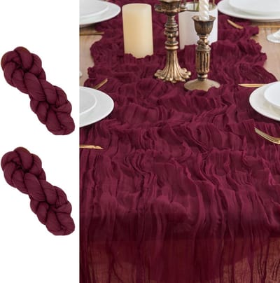 SnelShoppen - Table Runners 2 Stuks Kaasdoek Boho Mesh Tafelkleed Rustiek voor Trouwen Tafelversiering 90 x 300 cm Wijnrood Perfect voor Feesten en De